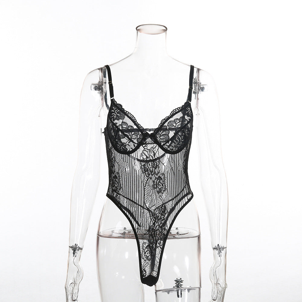 Sexy Lingerie Lace Stitching Mesh Bodysuit