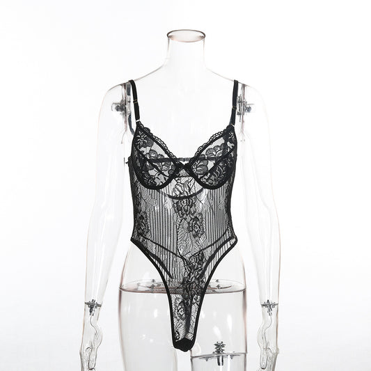 Sexy Lingerie Lace Stitching Mesh Bodysuit