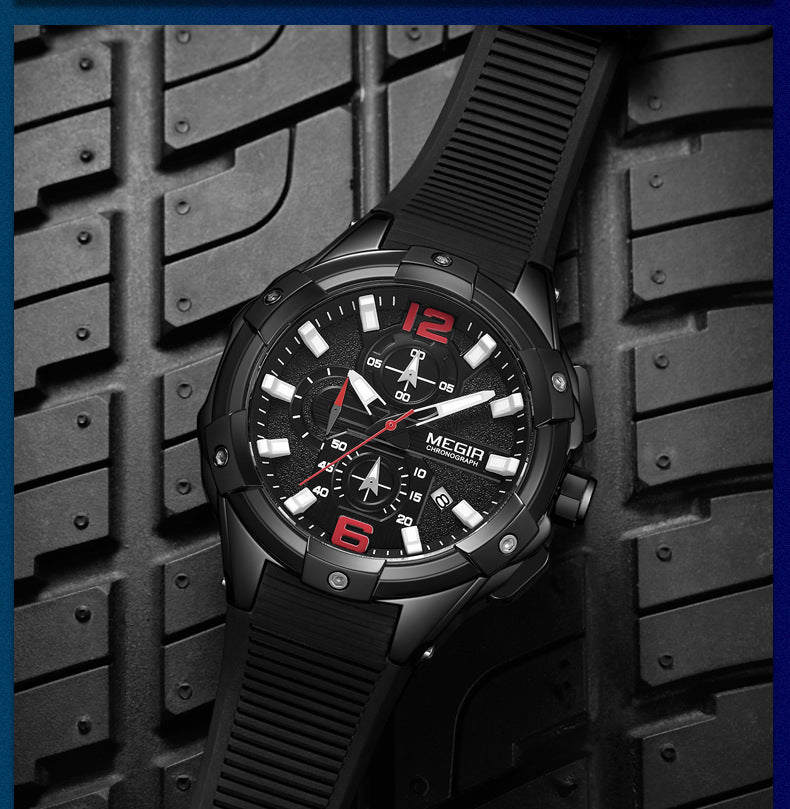 Large Dial Multi-function Calendar Waterproof Silicone Sports Watch