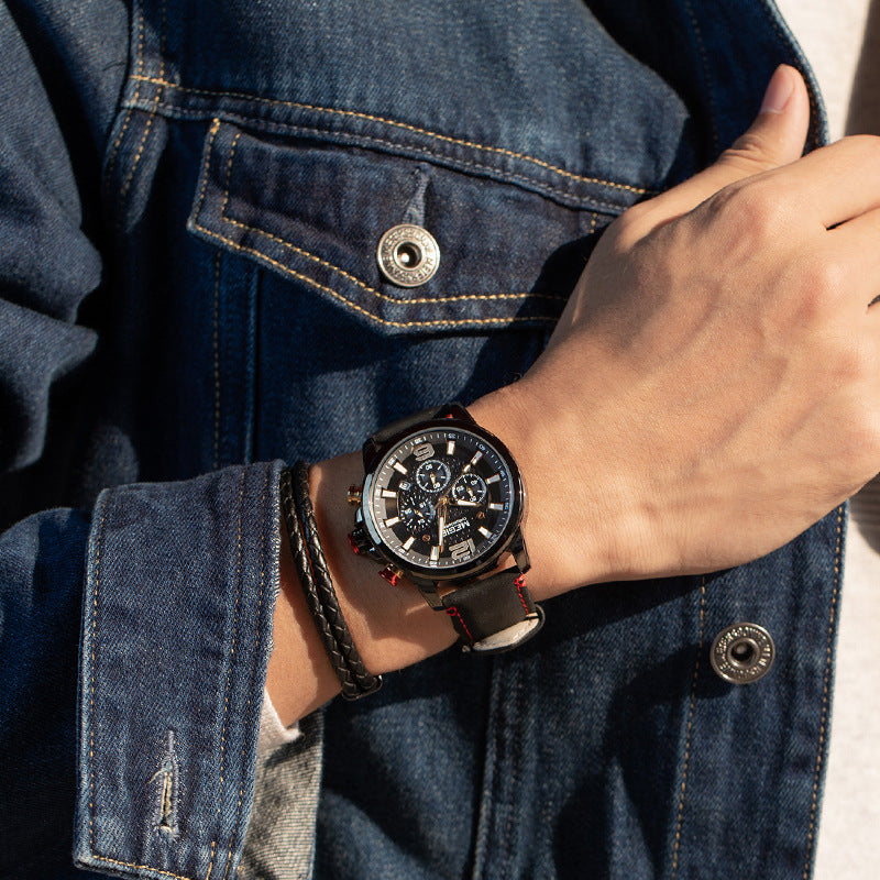 Leather sports quartz watch