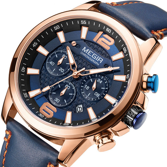 Leather sports quartz watch