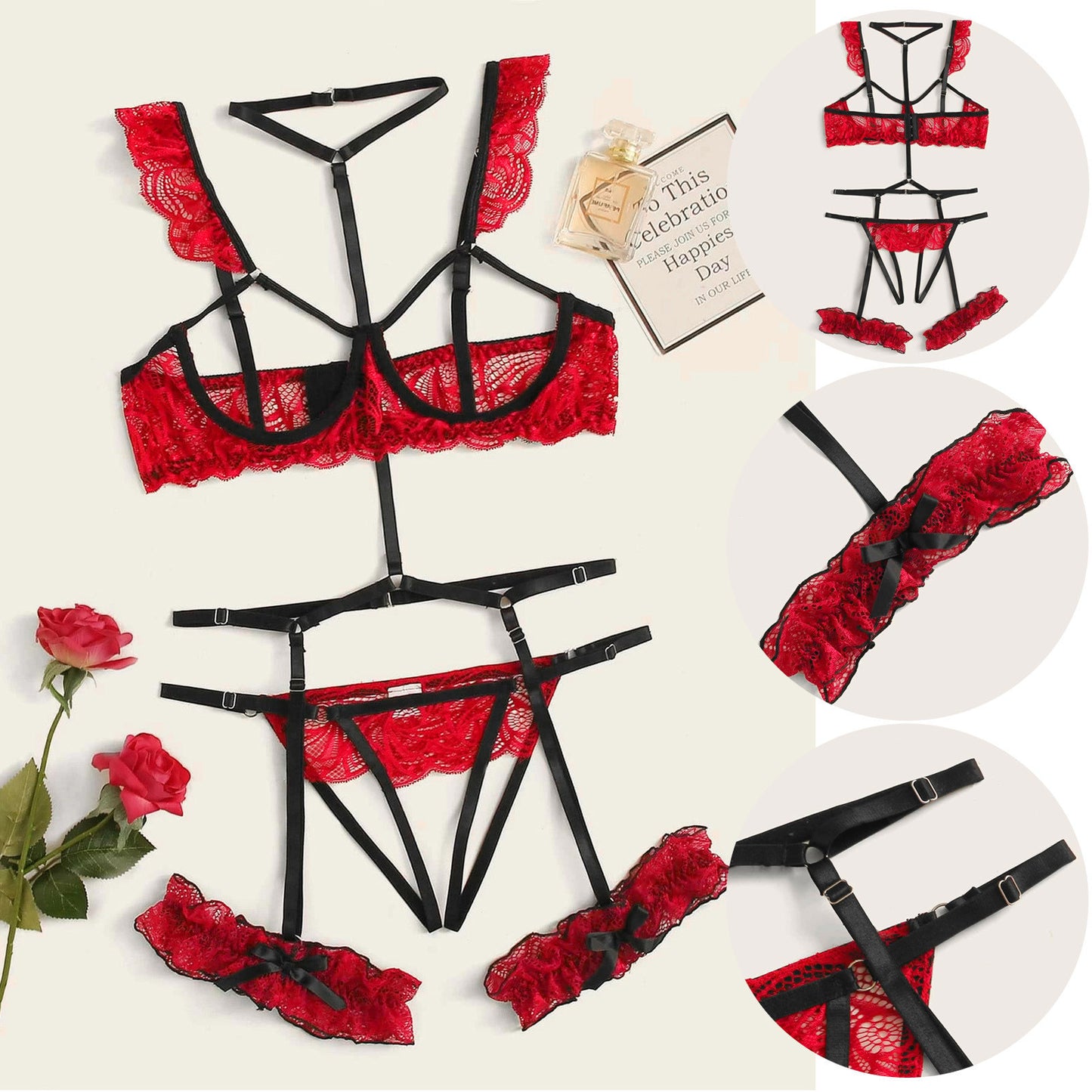 Lingerie  Cup Bra Crotchless With Garter