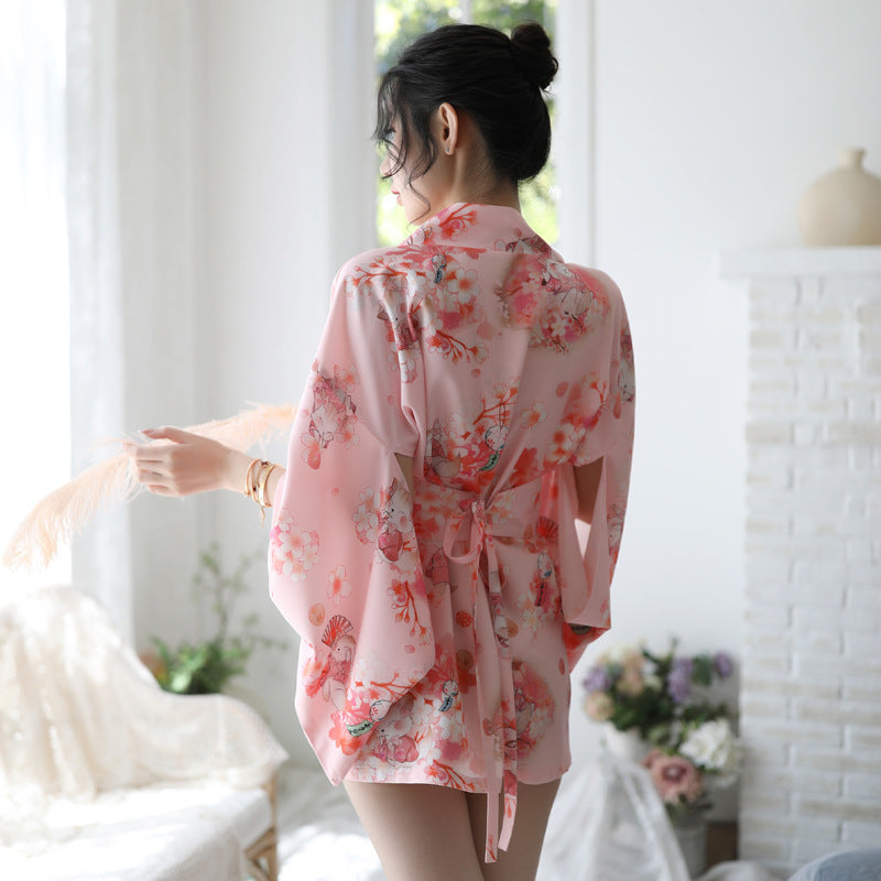 New Aexy Lingerie Manufacturers Supply Sexy Lingerie Women New Japanese Printed Kimono Suit Bathrobe