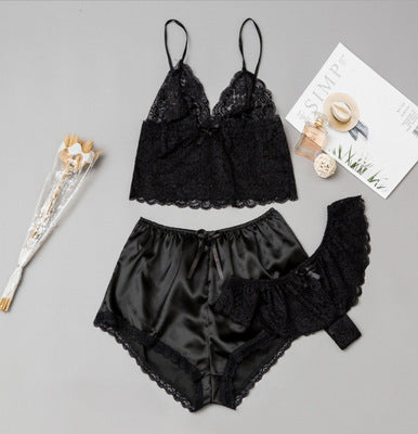 Satin Lingerie Lace Shorts Set