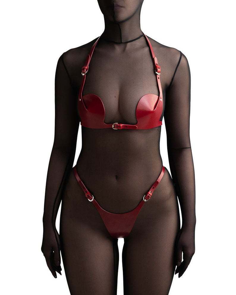 Enges, verstellbares Dessous-Set aus Leder für Damen