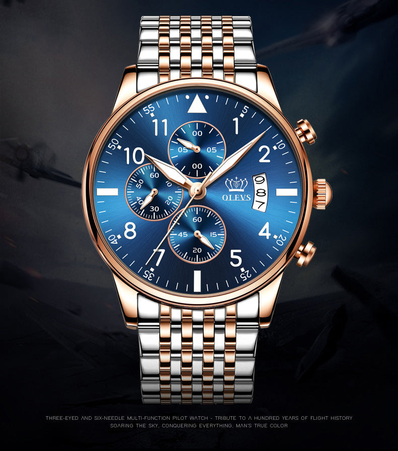 Multifunctional Chronograph Quartz Watch Luminous Waterproof Men's Watch
