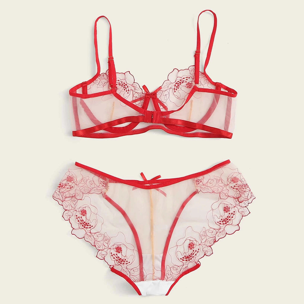 Transparentes Dessous-Set aus besticktem Netzstoff für Damen