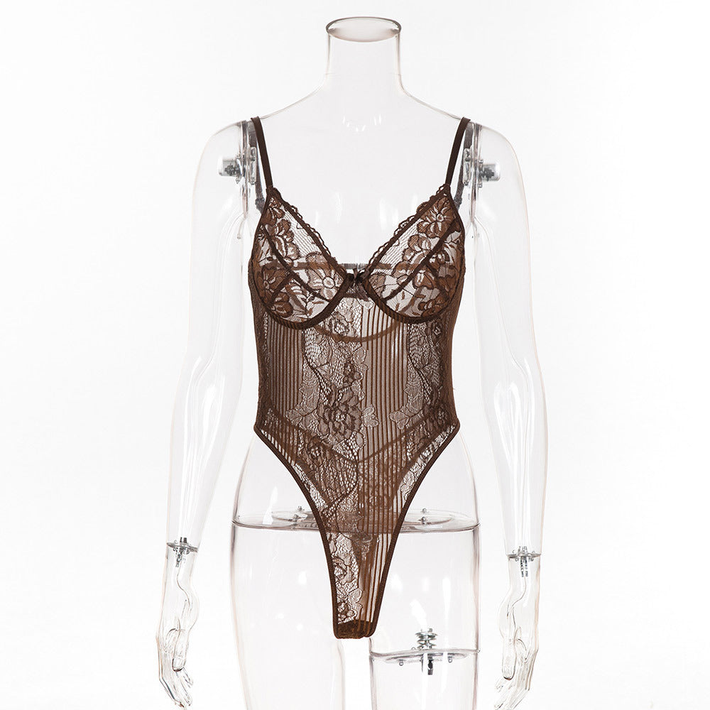 Sexy Lingerie Lace Stitching Mesh Bodysuit