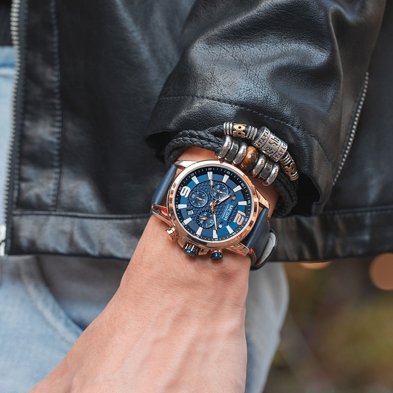 Leather sports quartz watch