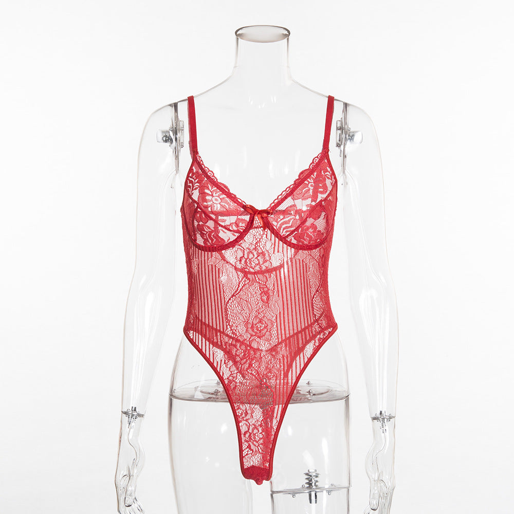 Sexy Lingerie Lace Stitching Mesh Bodysuit