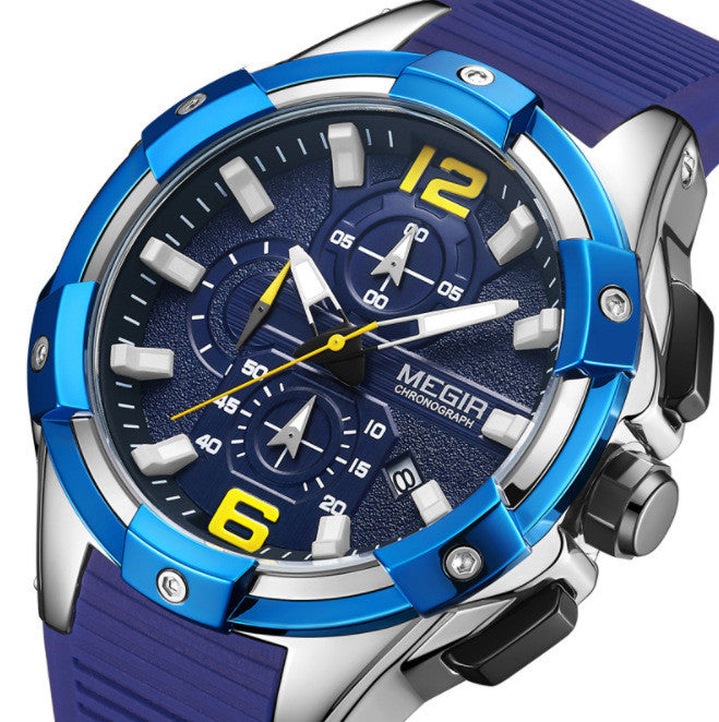 Large Dial Multi-function Calendar Waterproof Silicone Sports Watch