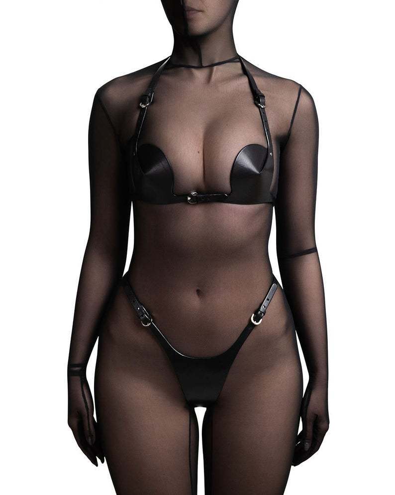 Enges, verstellbares Dessous-Set aus Leder für Damen