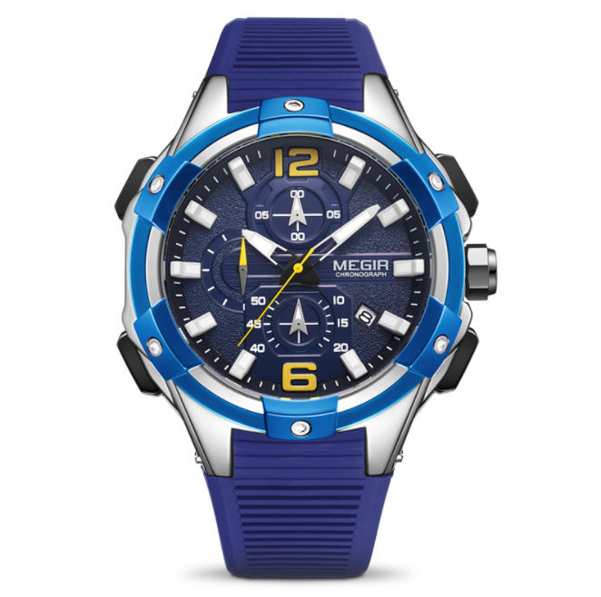 Large Dial Multi-function Calendar Waterproof Silicone Sports Watch