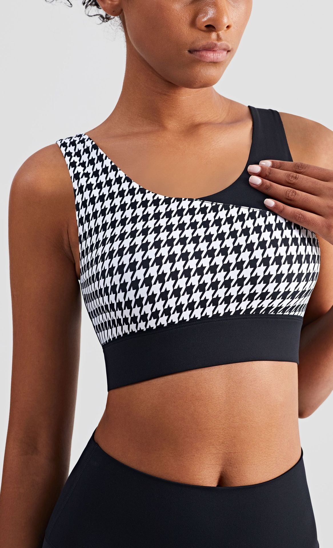 Houndstooth Contrast Yoga Lingerie Tank Top